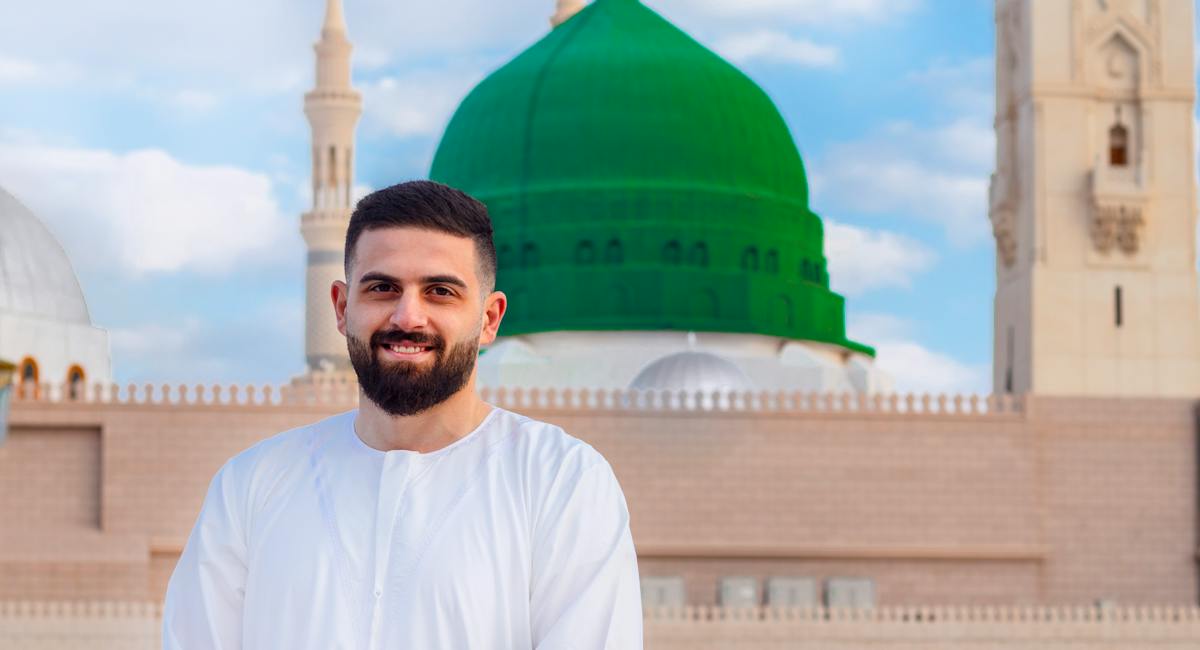 a man standing near masjid e nabwi in madina