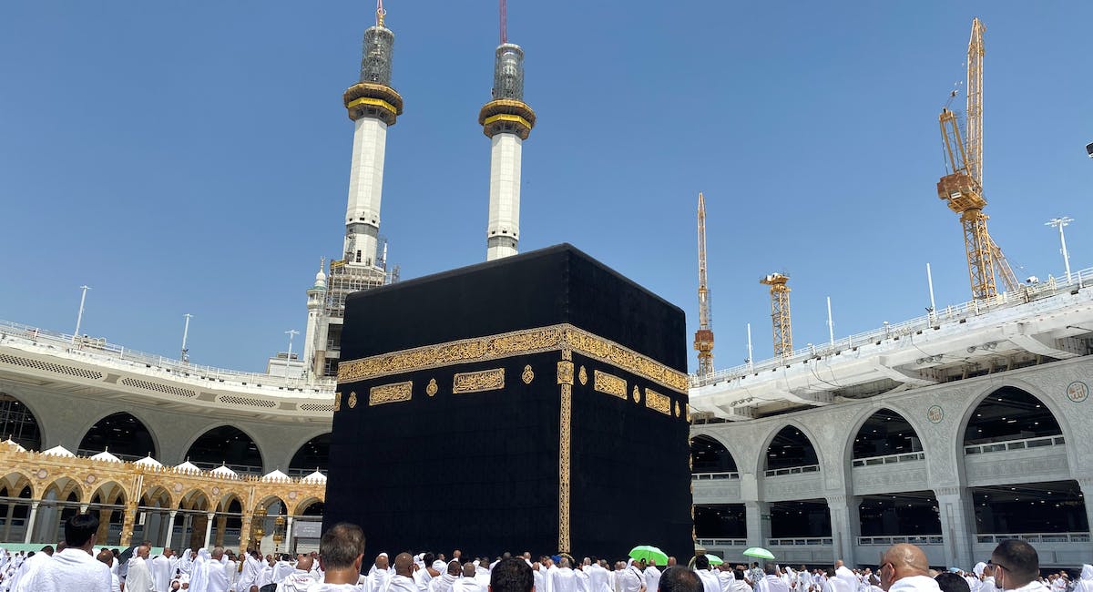 muslims are doing tawaf at Khana-e-Kaaba, performing hajj and umrah